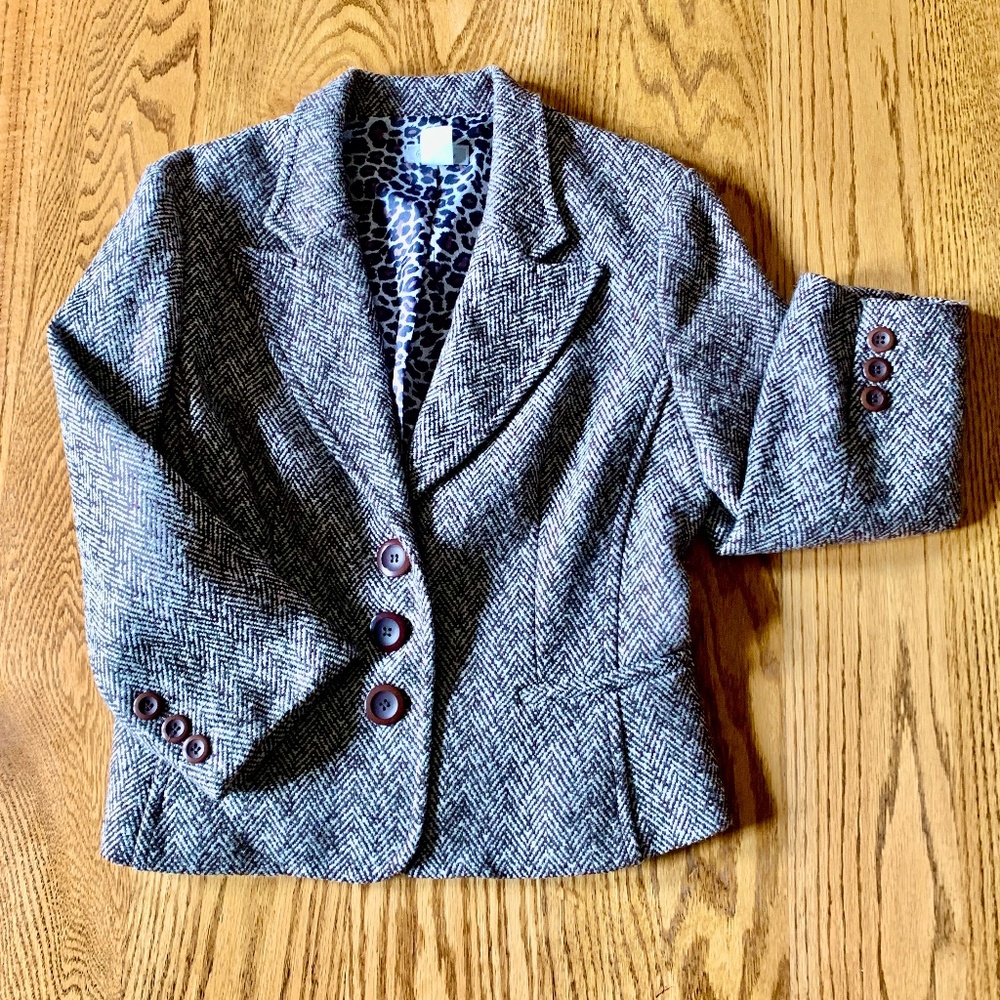 "Soda Blu" blazer, brown/white herringbone, L, EUC